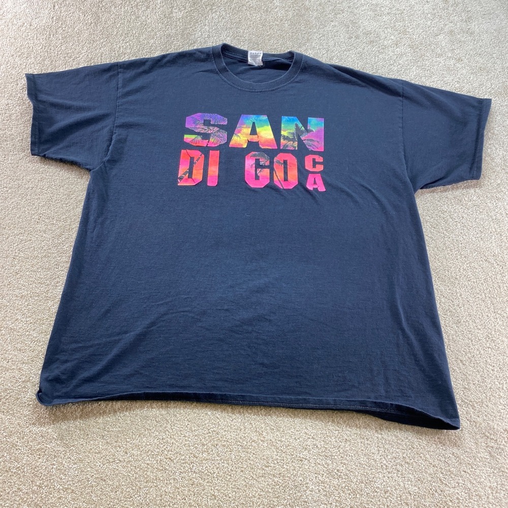 Fruit of the Loom Shirt Mens 2XL Navy Blue San Diego‎ CA Tropical Graphic Tee